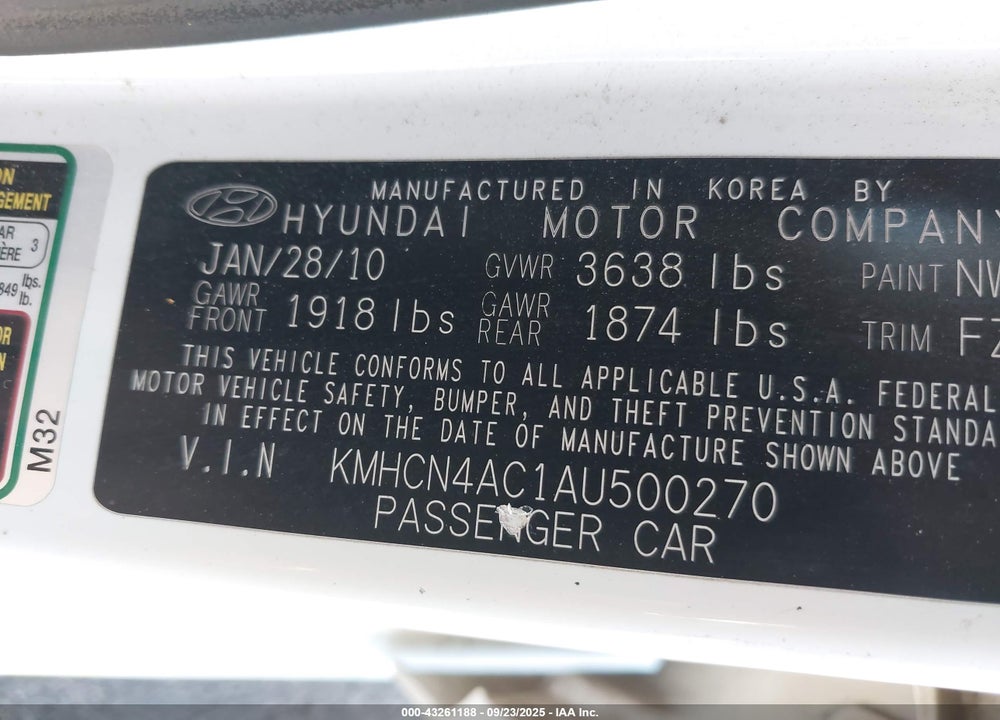 2010 HYUNDAI ACCENT VIN: KMHCN4AC1AU500270