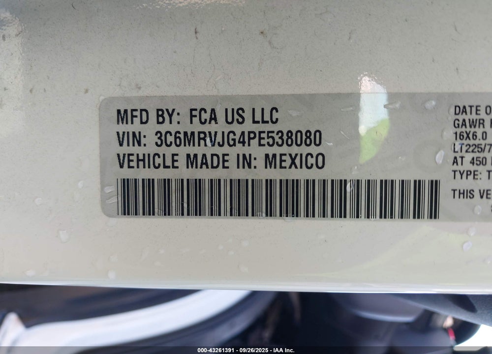 2023 RAM PROMASTER 3500 VIN: 3C6MRVJG4PE538080