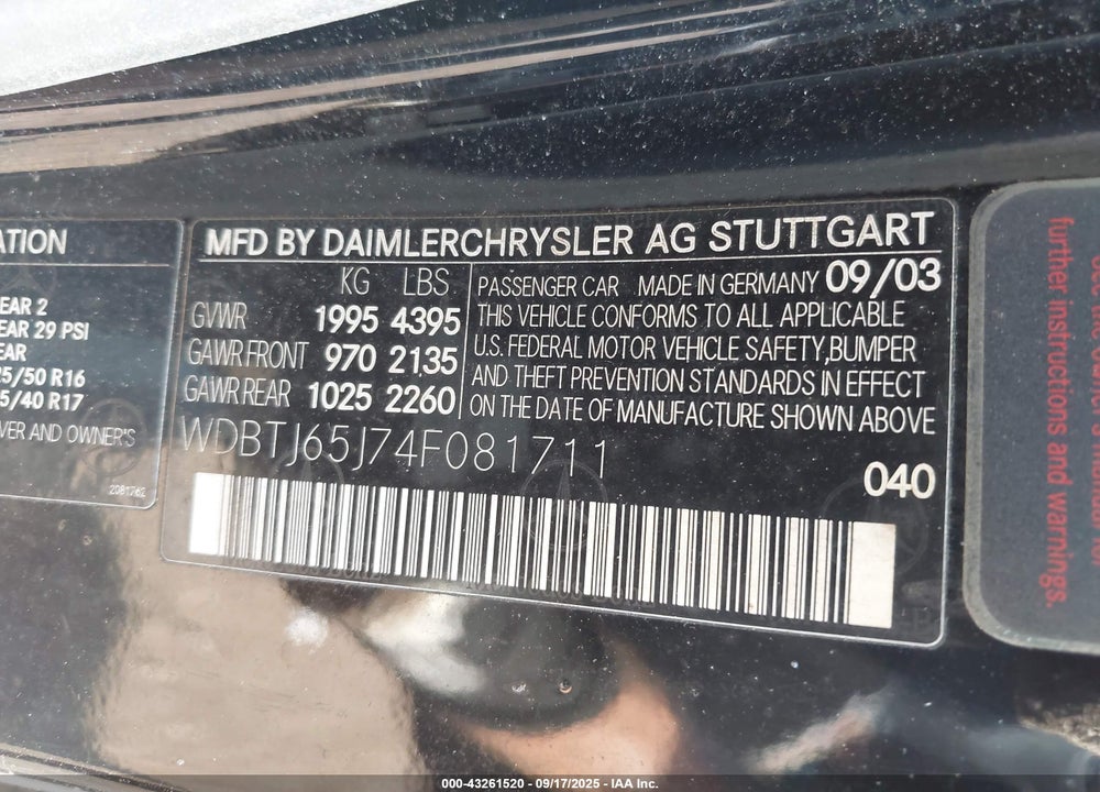 2004 MERCEDES-BENZ CLK 320 VIN: WDBTJ65J74F081711