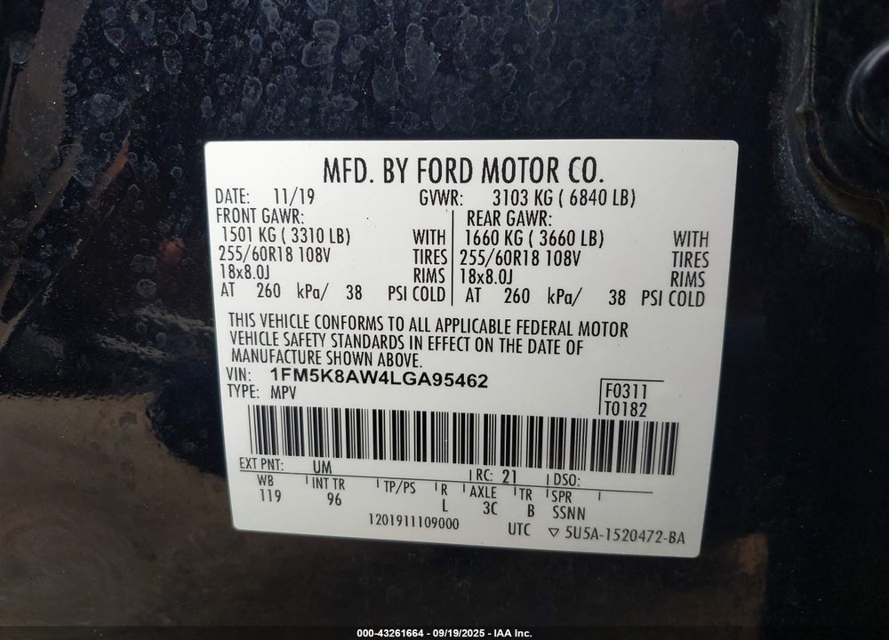 2020 FORD EXPLORER VIN: 1FM5K8AW4LGA95462