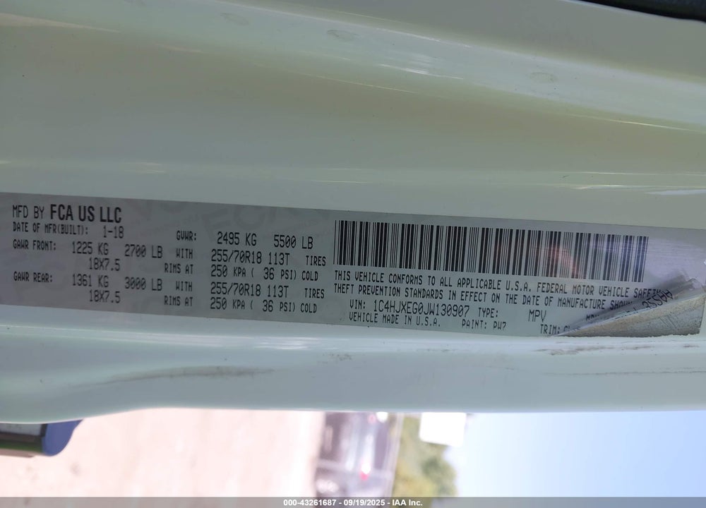 2018 JEEP WRANGLER UNLIMITED VIN: 1C4HJXEG0JW130907