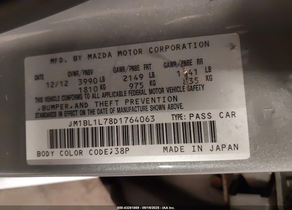 2013 MAZDA 3 I TOURING VIN: JM1BL1L78D1764063