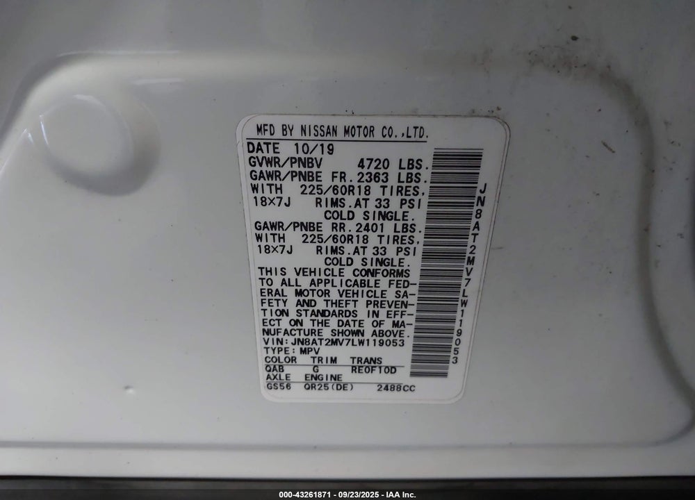 2020 NISSAN ROGUE SV INTELLIGENT AWD VIN: JN8AT2MV7LW119053