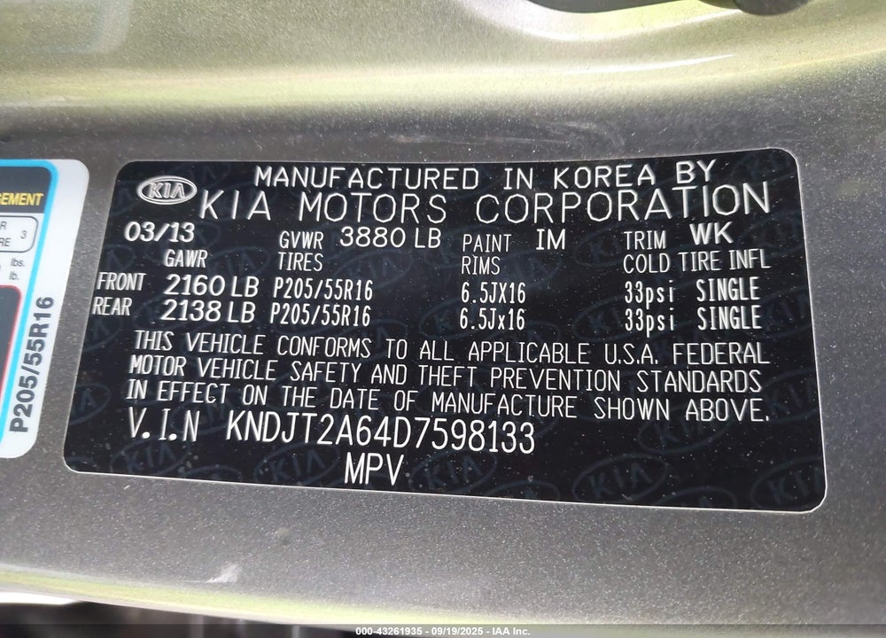 2013 KIA SOUL VIN: KNDJT2A64D7598133