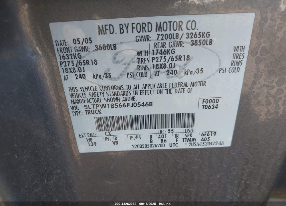 2006 LINCOLN MARK SERIES VIN: 5LTPW18566FJ05468