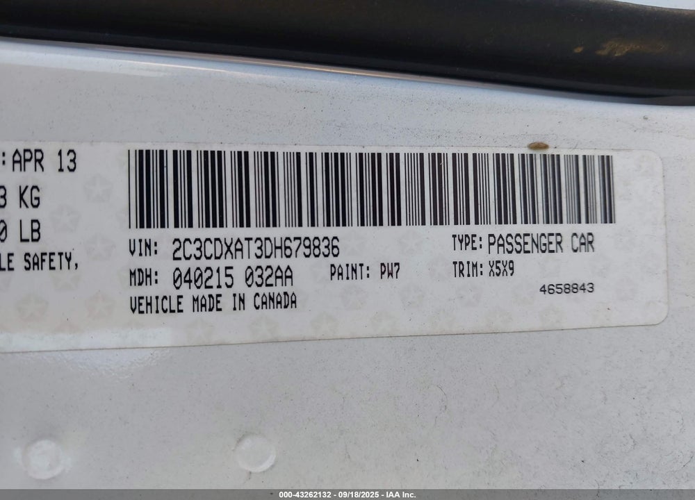 2013 DODGE CHARGER POLICE VIN: 2C3CDXAT3DH679836