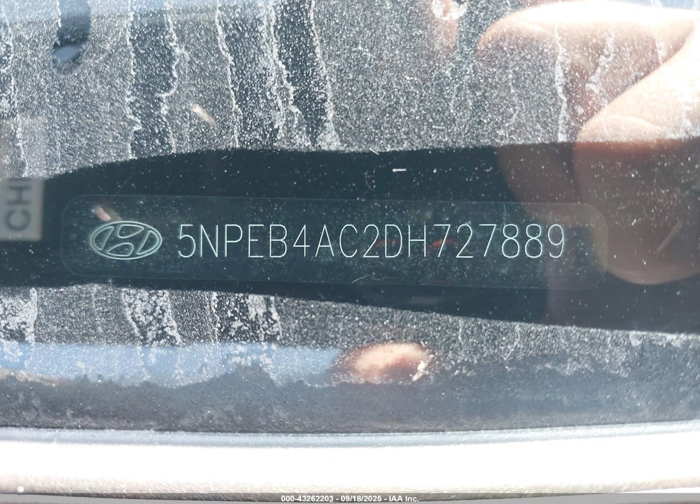 2013 HYUNDAI SONATA VIN: 5NPEB4AC2DH727889