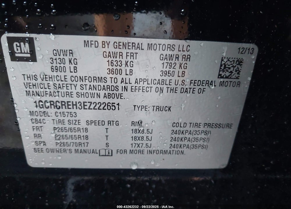 2014 CHEVROLET SILVERADO 1500 1LT VIN: 1GCRCREH3EZ222651
