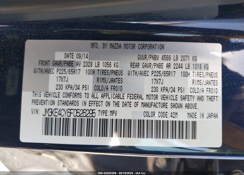 2015 MAZDA CX-5 VIN: JM3KE4CY6F0526295