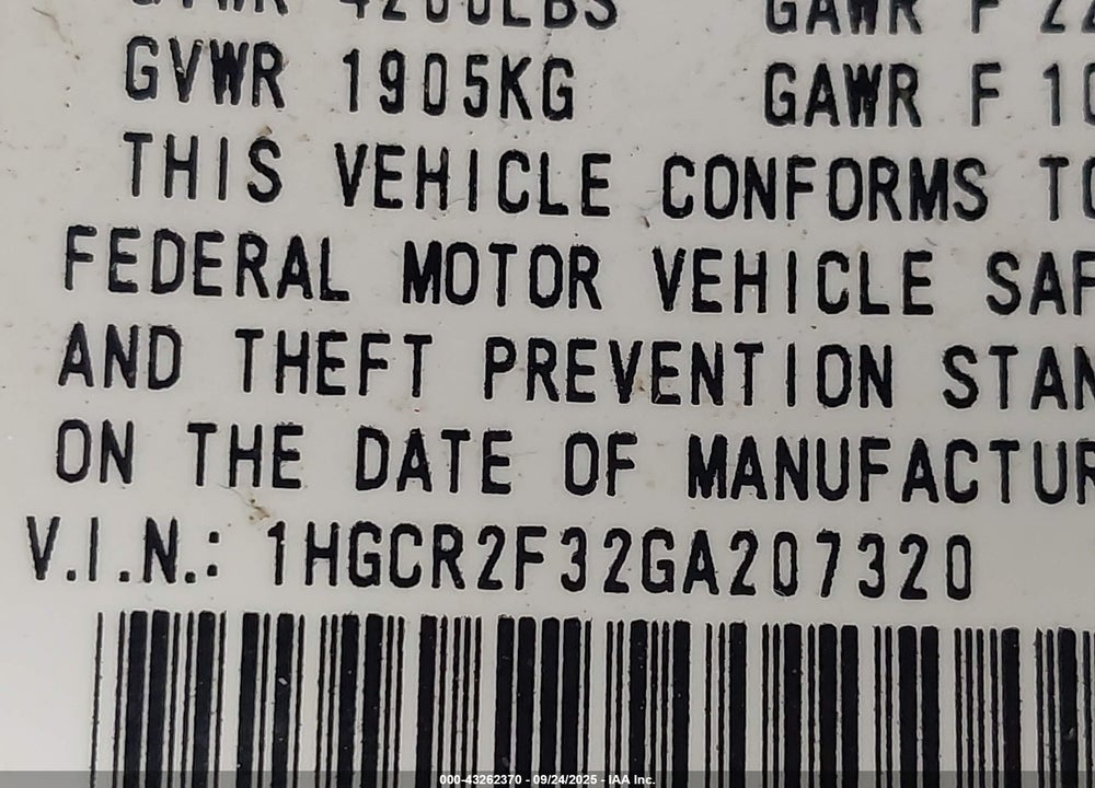 2016 HONDA ACCORD LX VIN: 1HGCR2F32GA207320