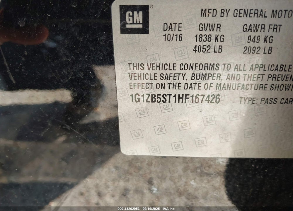 2017 CHEVROLET MALIBU LS VIN: 1G1ZB5ST1HF167426