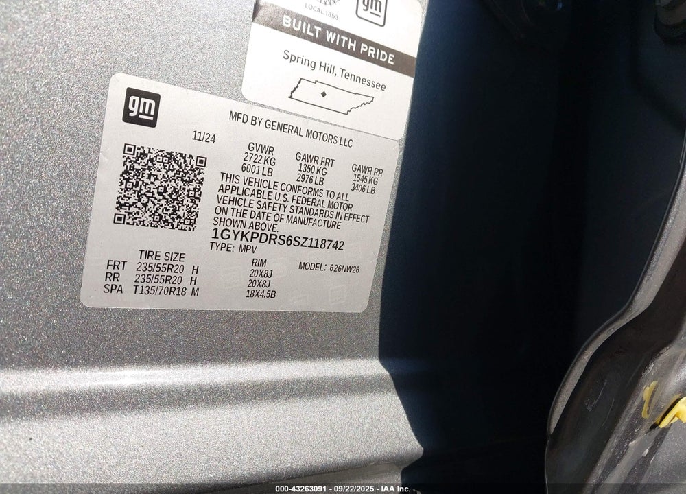 2025 CADILLAC XT6 VIN: 1GYKPDRS6SZ118742