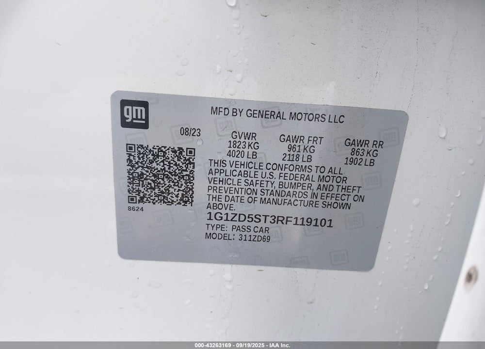 2024 CHEVROLET MALIBU FWD 1LT VIN: 1G1ZD5ST3RF119101