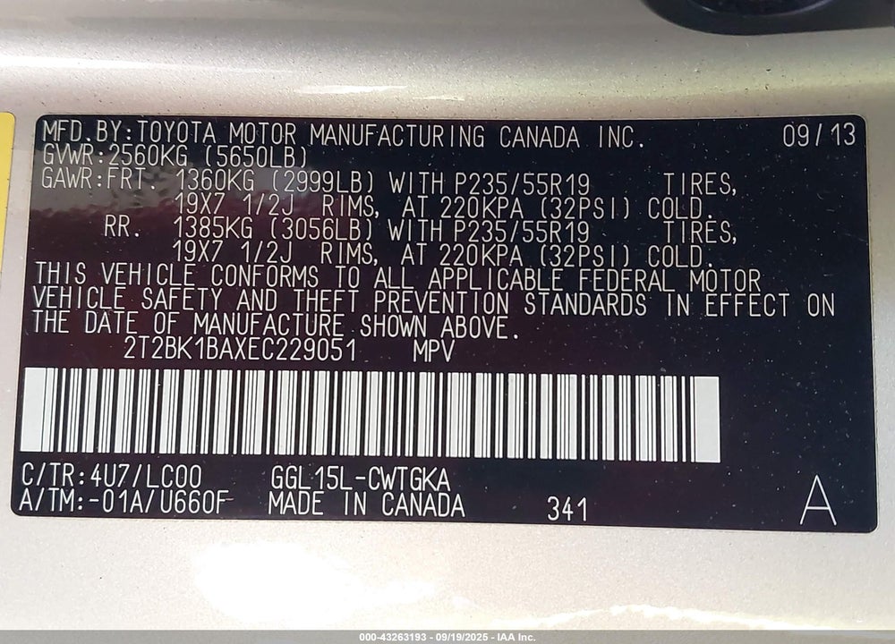 2014 LEXUS RX 350 VIN: 2T2BK1BAXEC229051