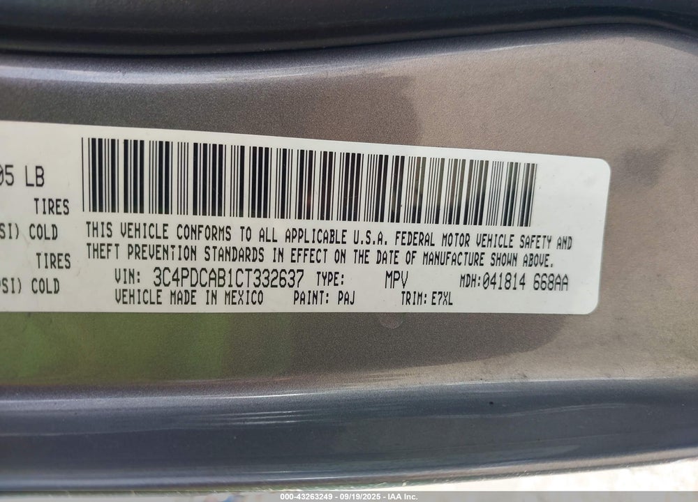 2012 DODGE JOURNEY VIN: 3C4PDCAB1CT332637