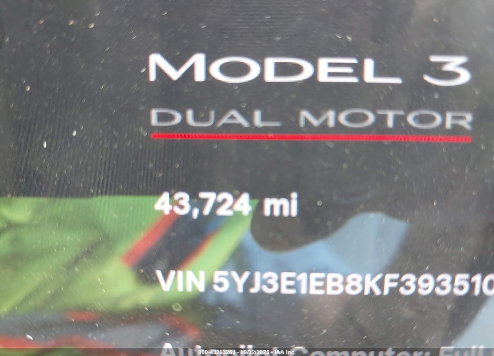2019 TESLA MODEL 3 LONG RANGE/PERFORMANCE VIN: 5YJ3E1EB8KF393510