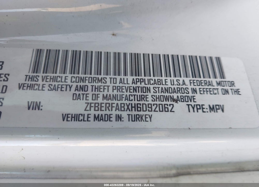2017 RAM PROMASTER CITY TRADESMAN VIN: ZFBERFABXH6D92062