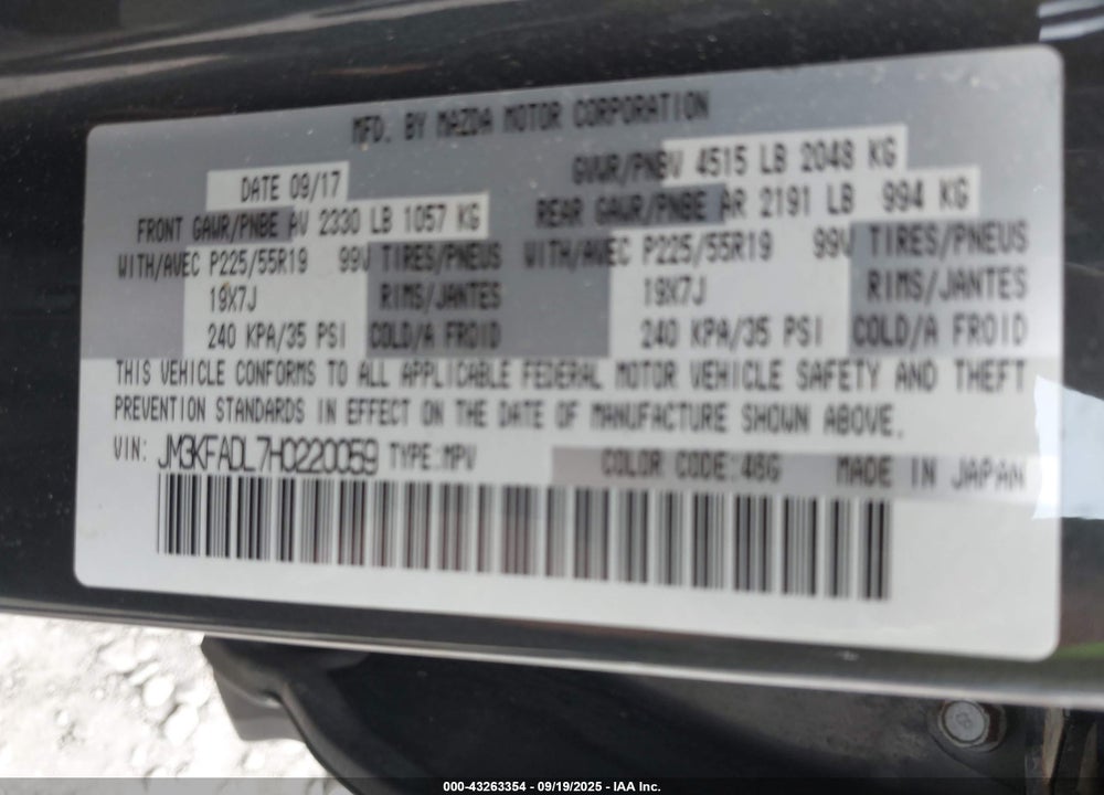 2017 MAZDA CX-5 GRAND TOURING VIN: JM3KFADL7H0220059