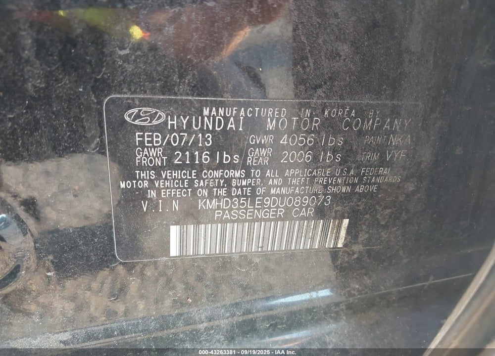 2013 HYUNDAI ELANTRA GT VIN: KMHD35LE9DU089073