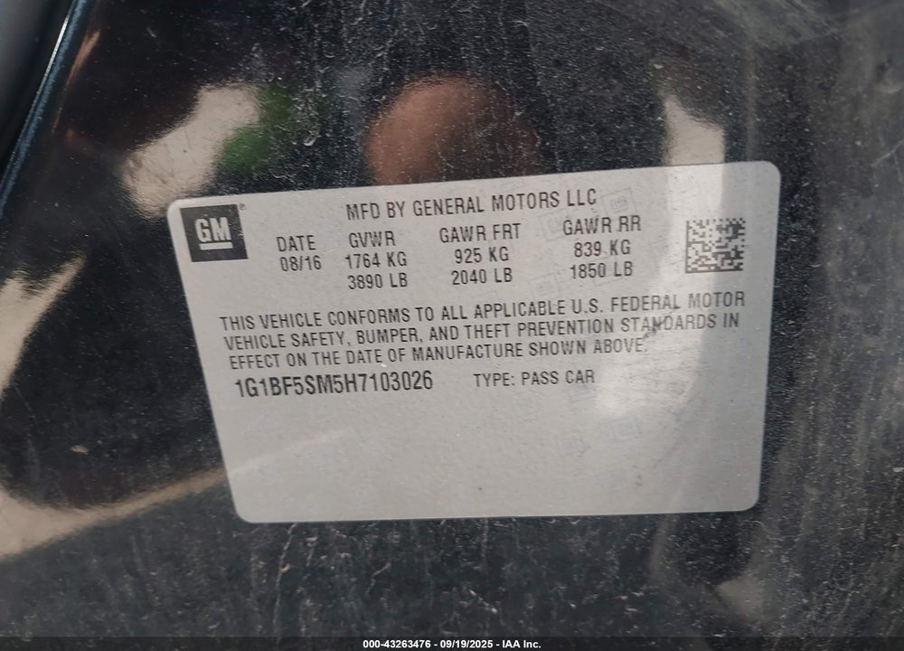2017 CHEVROLET CRUZE VIN: 1G1BF5SM5H7103026