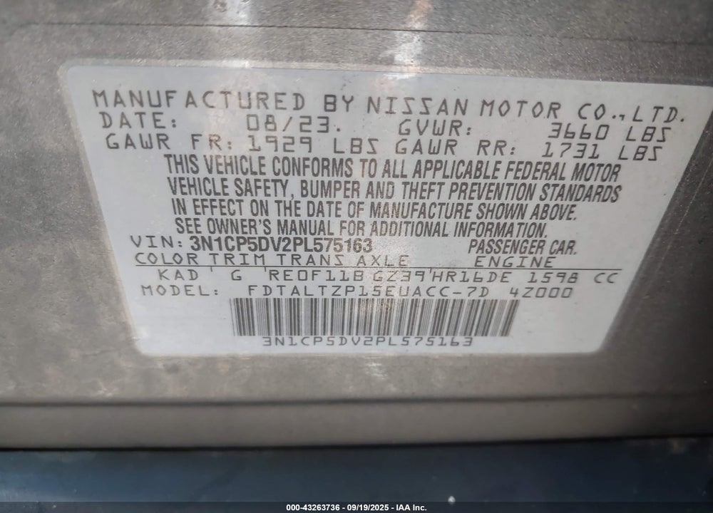 2023 NISSAN KICKS VIN: 3N1CP5DV2PL575163