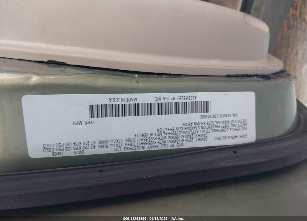 2006 SUBARU OUTBACK VIN: 4S4BP61C067318602