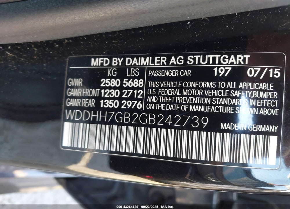 2016 MERCEDES-BENZ E-CLASS VIN: WDDHH7GB2GB242739
