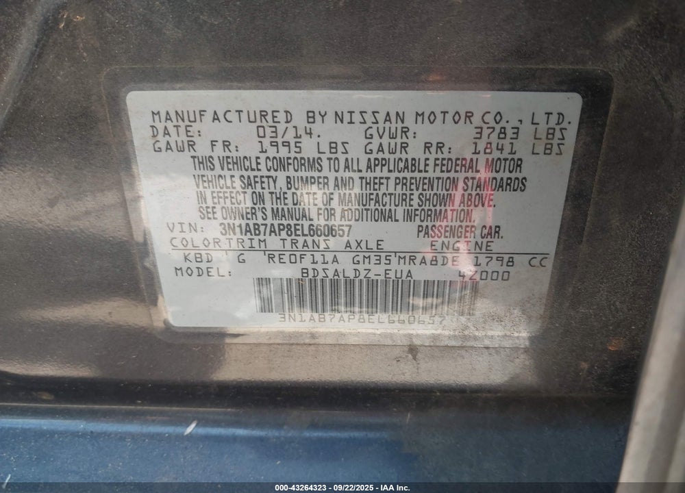 2014 NISSAN SENTRA VIN: 3N1AB7AP8EL660657