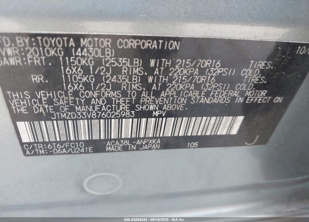 2007 TOYOTA RAV4 VIN: JTMZD33V876025983