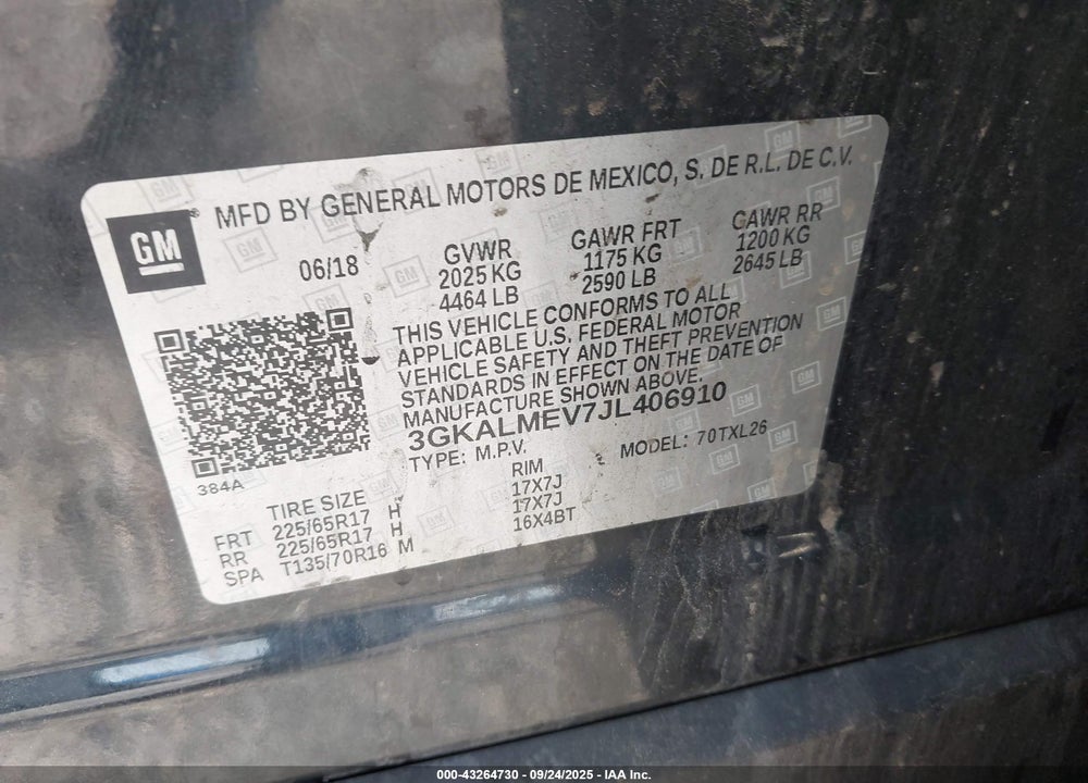 2018 GMC TERRAIN VIN: 3GKALMEV7JL406910