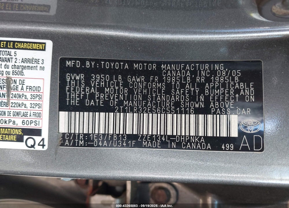 2006 TOYOTA MATRIX VIN: 2T1LR32E56C551116