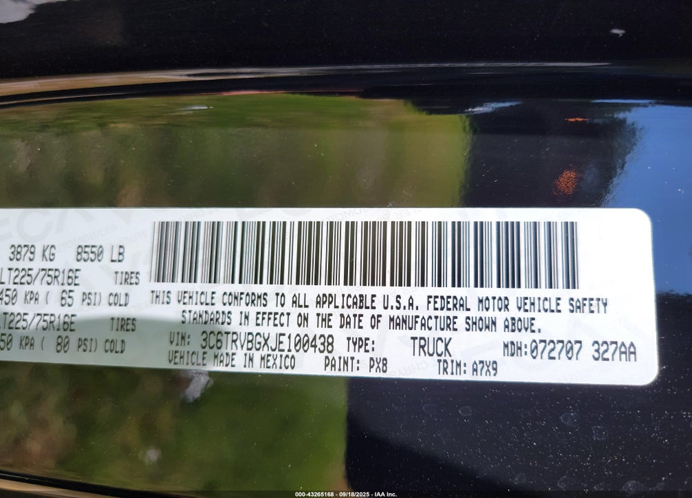 2018 RAM PROMASTER 1500 VIN: 3C6TRVBGXJE100438