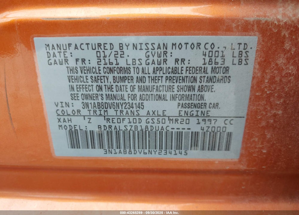 2022 NISSAN SENTRA VIN: 3N1AB8DV6NY234145