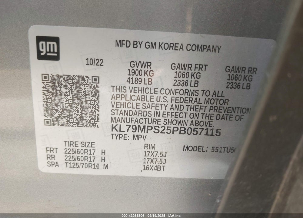 2023 CHEVROLET TRAILBLAZER FWD LT VIN: KL79MPS25PB057115