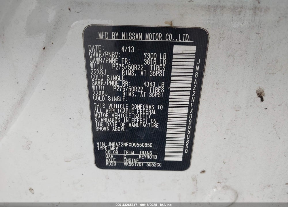 2013 INFINITI QX56 VIN: JN8AZ2NFXD9550850
