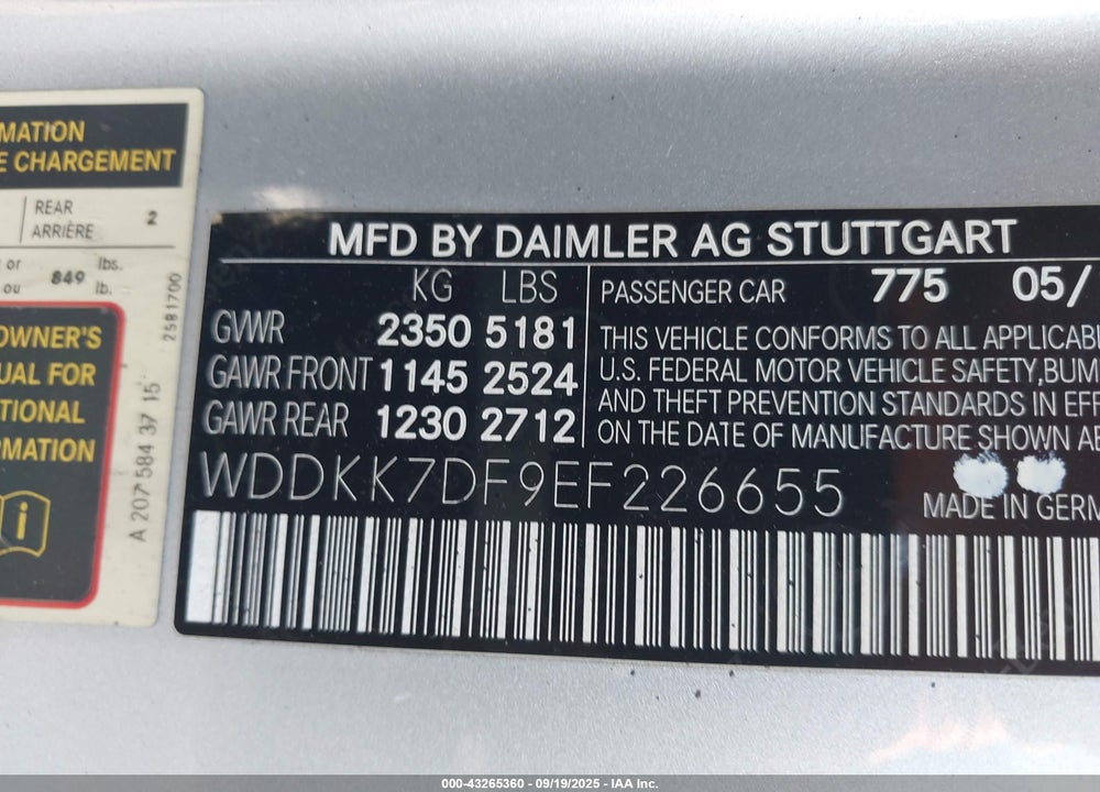 2014 MERCEDES-BENZ E-CLASS VIN: WDDKK7DF9EF226655