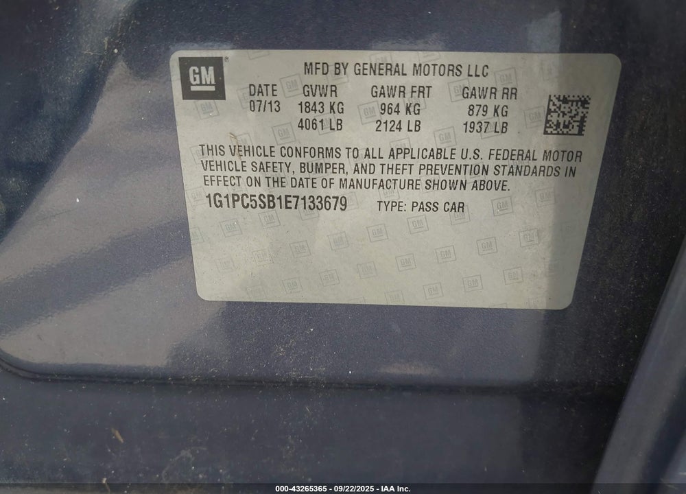 2014 CHEVROLET CRUZE VIN: 1G1PC5SB1E7133679