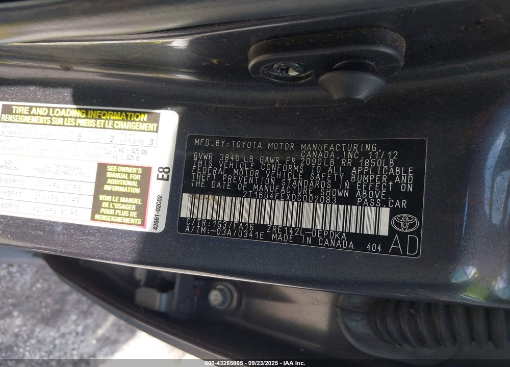 2013 TOYOTA COROLLA VIN: 2T1BU4EEXDC002083
