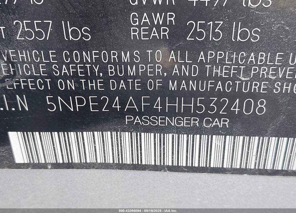 2017 HYUNDAI SONATA VIN: 5NPE24AF4HH532408