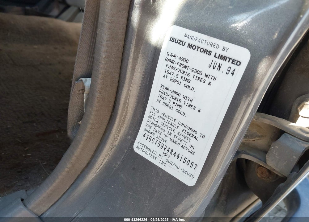 1994 HONDA PASSPORT EX/LX/LXP/EXT VIN: 4S6CY58V4R4415057