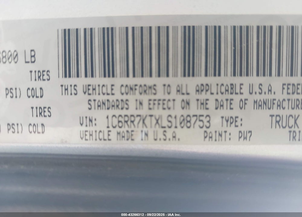 2020 RAM 1500 VIN: 1C6RR7KTXLS108753