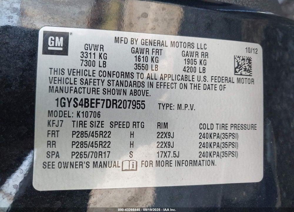 2013 CADILLAC ESCALADE LUXURY VIN: 1GYS4BEF7DR207955