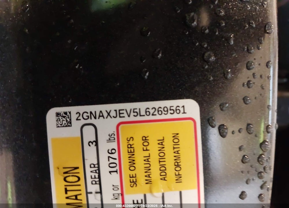 2020 CHEVROLET EQUINOX VIN: 2GNAXJEV5L6269561
