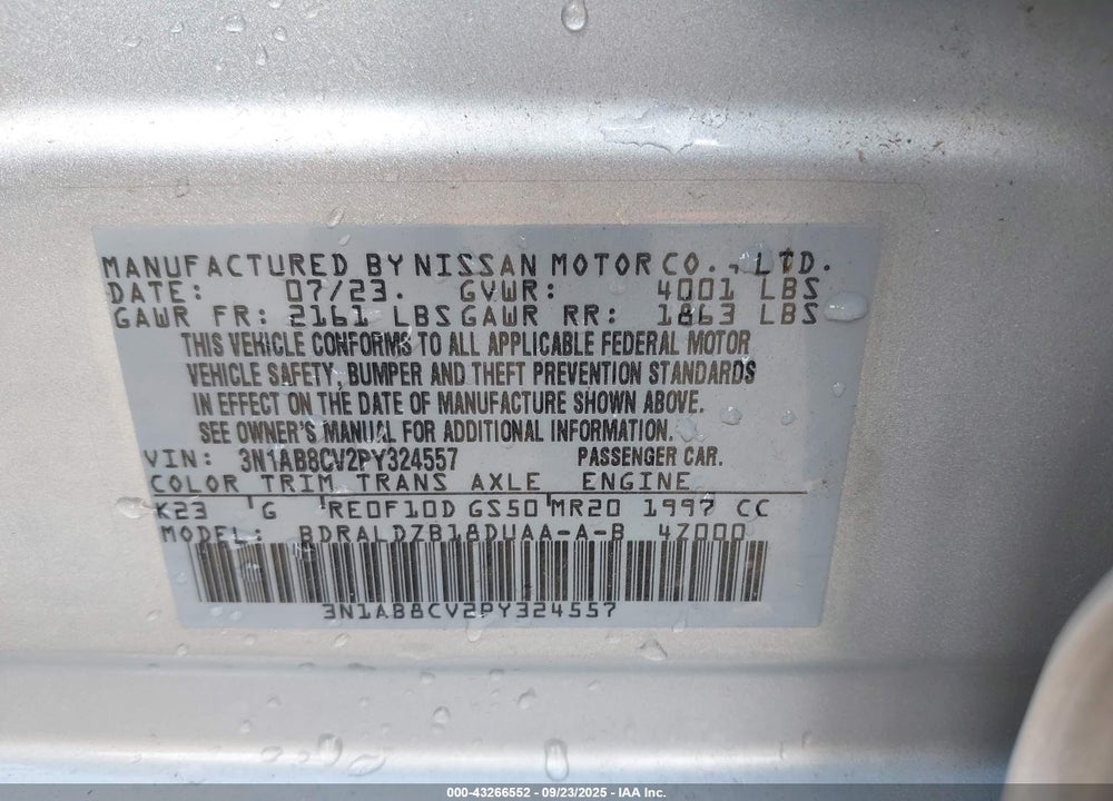 2023 NISSAN SENTRA SV XTRONIC CVT VIN: 3N1AB8CV2PY324557