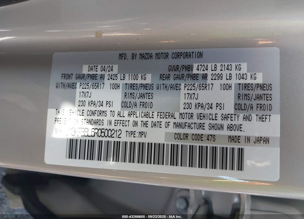 2024 MAZDA CX-5 VIN: JM3KFBBL6R0500212