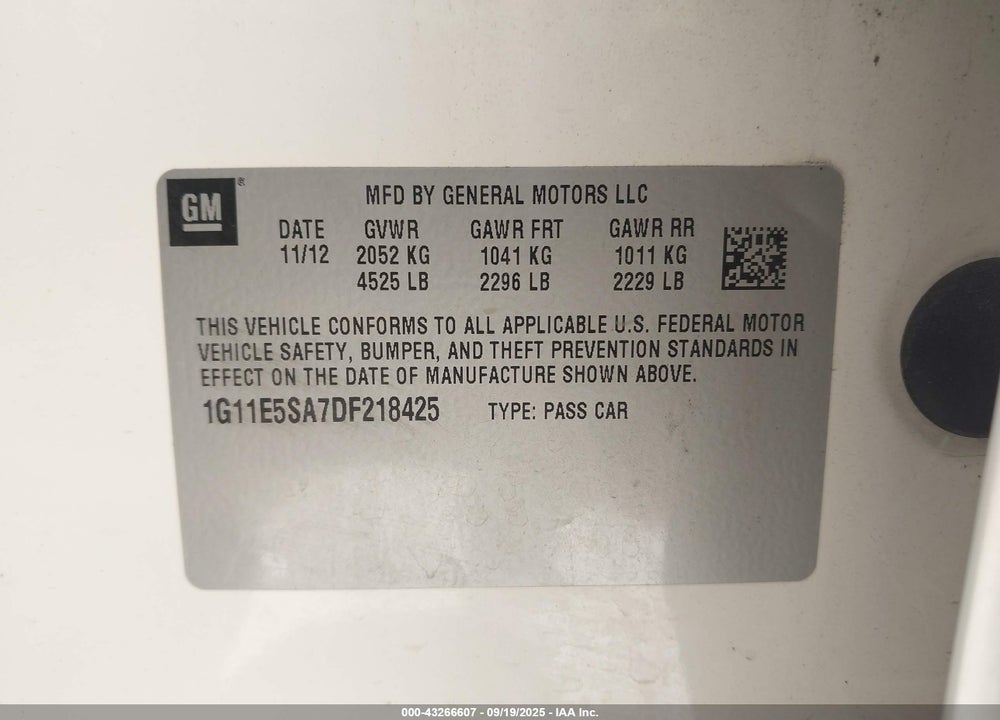 2013 CHEVROLET MALIBU VIN: 1G11E5SA7DF218425