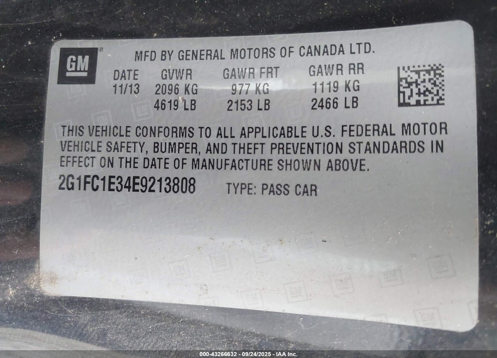 2014 CHEVROLET CAMARO 2LT VIN: 2G1FC1E34E9213808