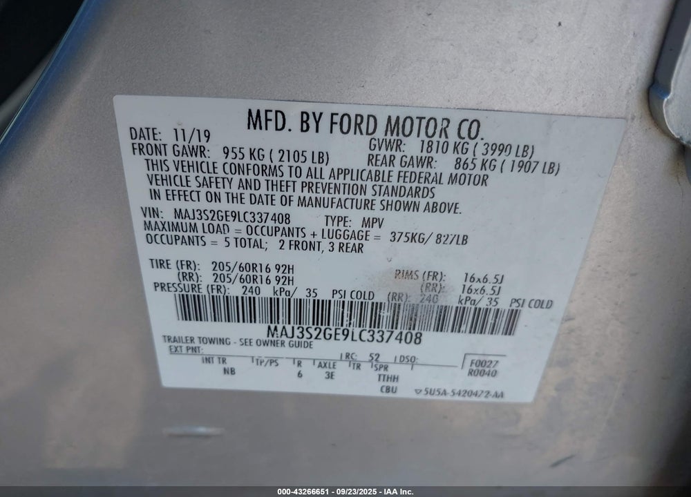 2020 FORD ECOSPORT SE VIN: MAJ3S2GE9LC337408