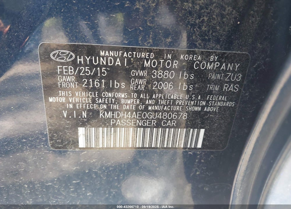 2016 HYUNDAI ELANTRA VIN: KMHDH4AE0GU480678