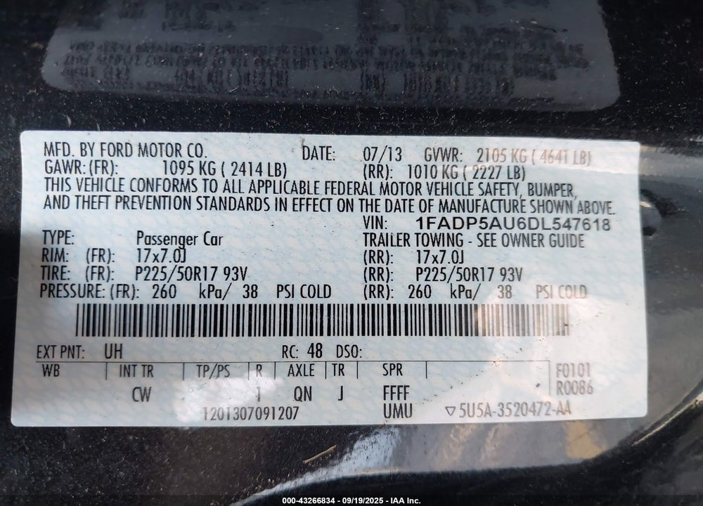 2013 FORD C-MAX HYBRID SE VIN: 1FADP5AU6DL547618